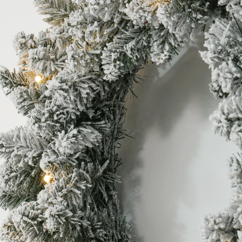HOMCOM Couronne de Noël porte artificielle 60 CM avec pommes de pin et grappes de baies, lumières LED et minuterie vert