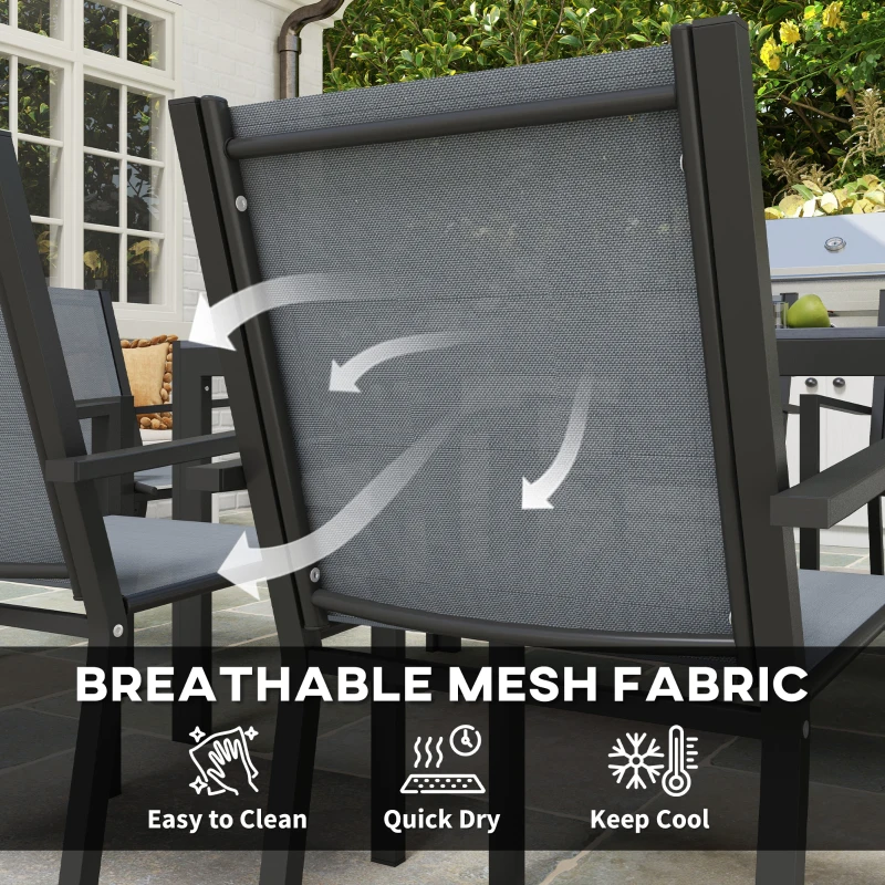 Outsunny Seven-Piece Garden Dining Set, with Plastic Wood-Top Table - Grey