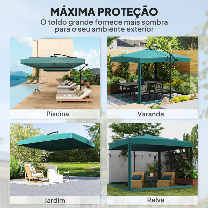 Outsunny Chapéu de Sol de Jardim Chapéu de Sol Excêntrico com Rede Mosquiteira Manivela e Base Cruzada 296x296x265cm Bege