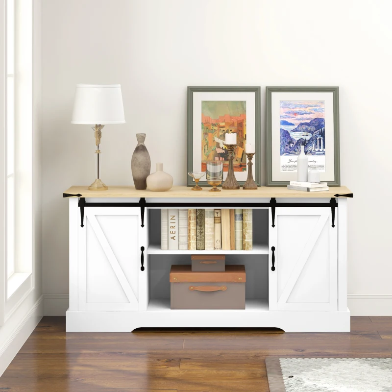 HOMCOM Buffet meuble de rangement avec 2 portes coulissantes étagères réglables 150l x 40P x 72H cm en bois blanc chêne