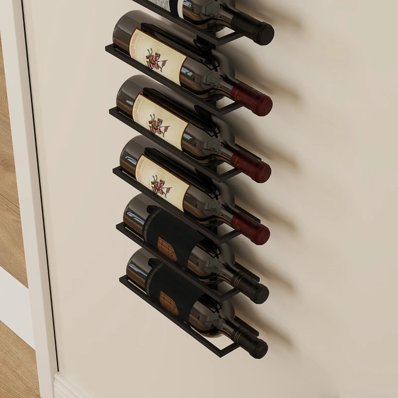HOMCOM Weinregal, Wandregal für 10 Flaschen Wein, 10 Ebenen, Metall, für Küche, Wohnzimmer, Hausbar, Schwarz(m-8)