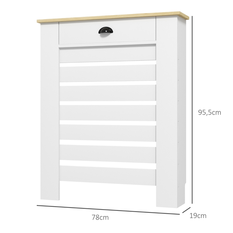 HOMCOM Couvercle de radiateur cache radiateur grille à lattes horizontales avec 2 tiroirs en bois 78l x 19P x 95,5H cm blanc