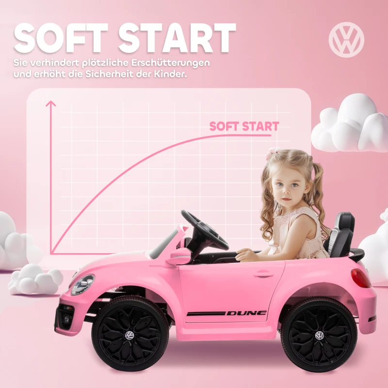 AIYAPLAY Véhicule électrique pour enfants, VW Coccinelle, 3-5 km/h, avec télécommande & musique, Rose(m-5)
