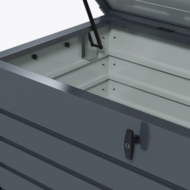 Outsunny Coffre de rangement extérieur 311L, avec vérin à gaz, roulettes et poignée, en acier galvanisé, 120x62x66 cm, gris