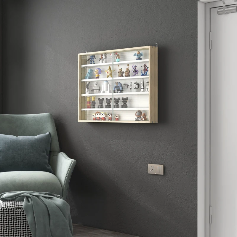 HOMCOM Vitrine pour collection vitrine murale 80 x 9,5 x 60 cm 4 étagères réglables en hauteur 2 portes coulissantes en verre