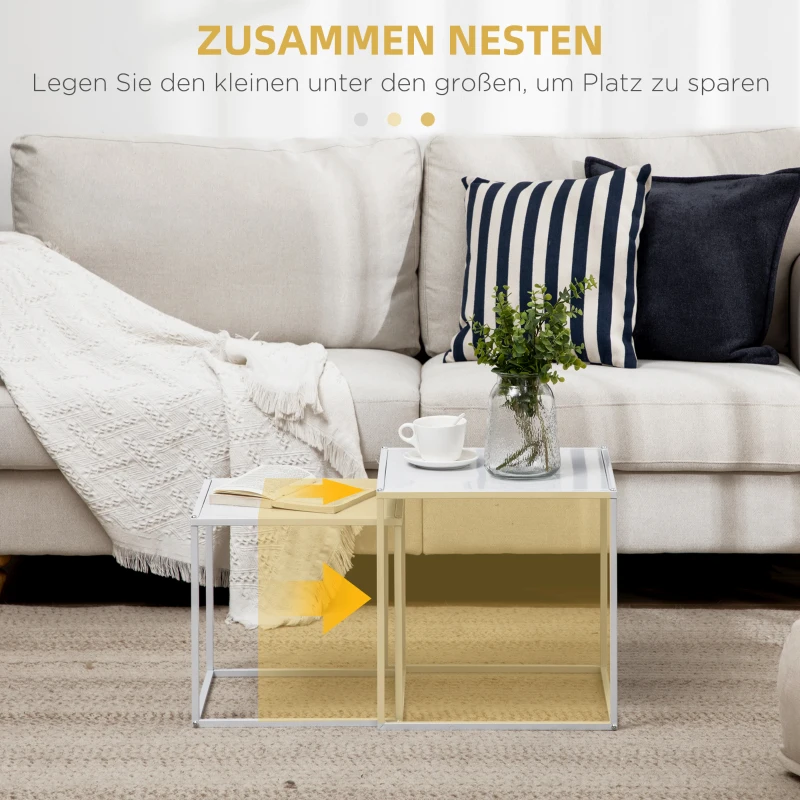 HOMCOM Beistelltisch-Set, moderne Satztische, platzsparend, stabiler Stahlrahmen, Weiß