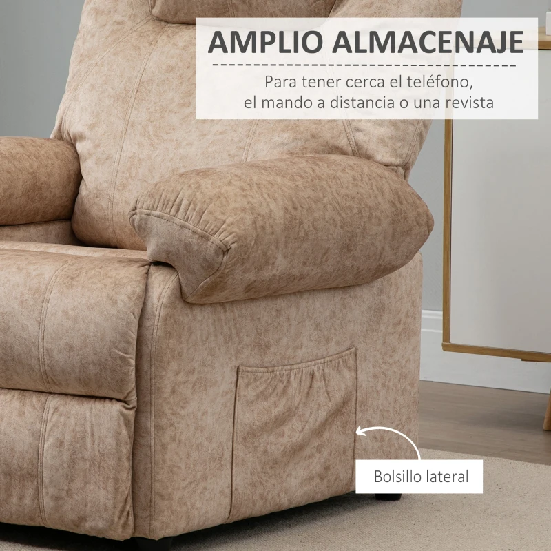 HOMCOM Sillón Relax Reclinable Manual Tapizado en Terciopelo Acolchado Sillón Relax con Reposapiés Retráctil y Bolsillos Laterales para Salón Oficina Dormitorio 88x91x108 cm Beige(m-5)
