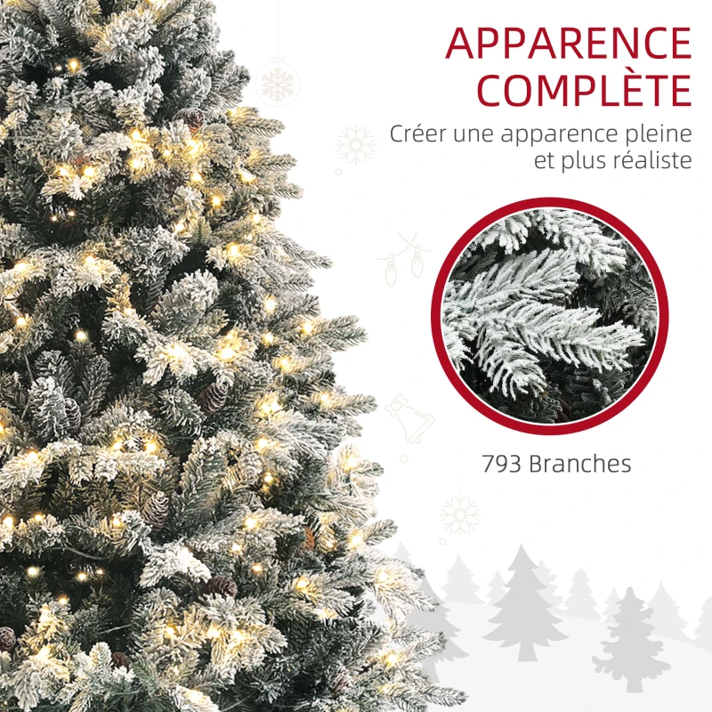 HOMCOM Sapin de Noël Artificiel 180 cm lumineux LED 793 Branches enneigées grand réalisme support en acier pliable Vert