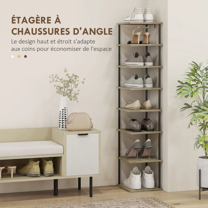 HOMCOM Meuble à chaussures à 8 niveaux meuble de rangement cadre en métal - 28l x 26P x 125H cm