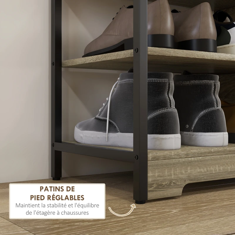 HOMCOM Meuble à chaussures 4 niveaux, meuble de rangement 11 paires de chaussures cadre en métal - 70l x 30P x 65H cm noir