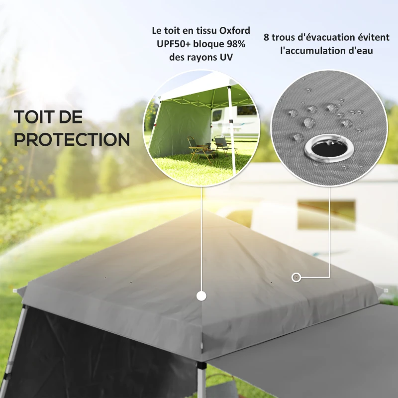 Outsunny Tonnelle de jardin 3x3m pop up tente Pliable auvents latéraux supplémentaires pieds inclinés sac de transport gris clair