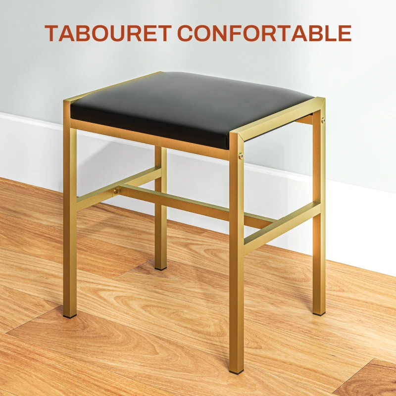 HOMCOM Coiffeuse avec miroir et éclairage intégré, tabouret rembourré, 2 tiroirs, étagères, coiffeuse moderne, noir
