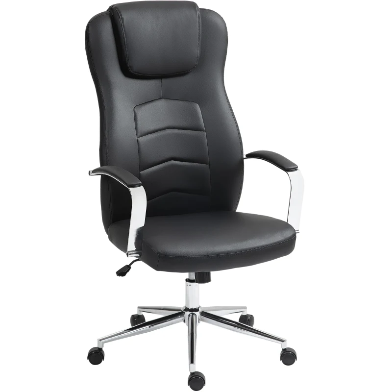 HOMCOM Fauteuil de bureau en simili cuir, réglable en hauteur, dossier rembourré, noir