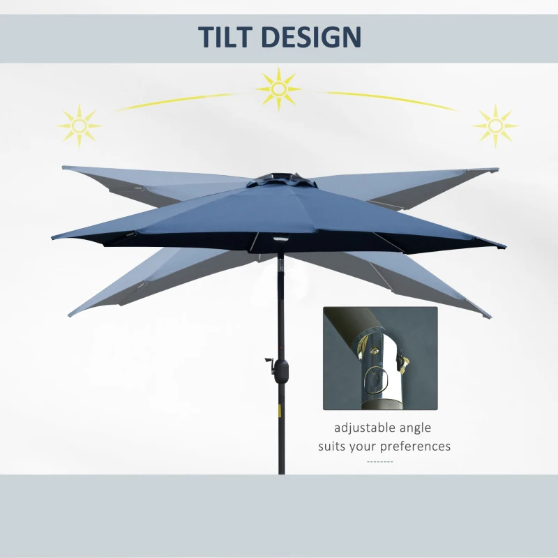 Outsunny 2.7m Garden Parasol Sun Umbrella w/ LED Solar Light Angled Canopy Blue