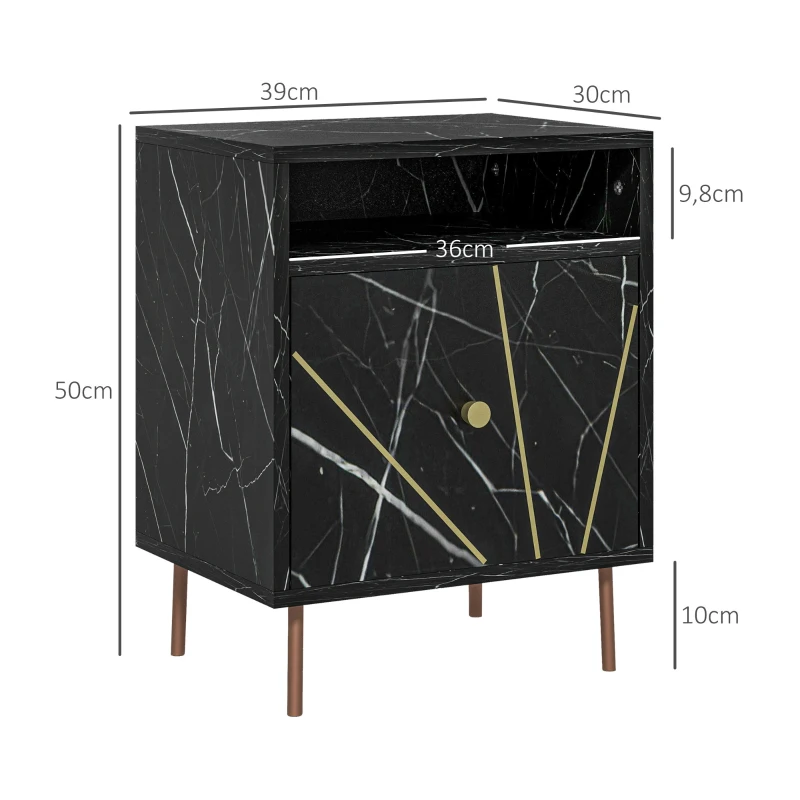 HOMCOM Nachttisch Beistelltisch mit 1 großem Schublade und 1 Fach, Marmoroptik, goldene Metallfüße, 39B x 30T x 50H cm