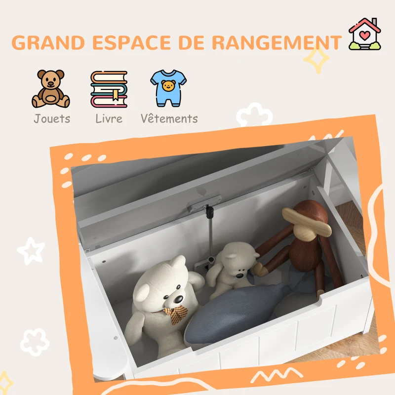 AIYAPLAY Coffre à jouets pour enfants 2 en 1 et banc avec dossier et accoudoirs - vérin pneumatique 68,5L x 34l x 58H cm
