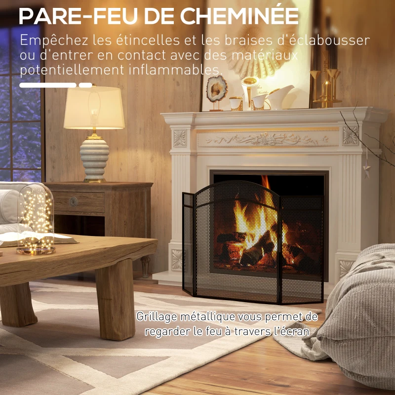 HOMCOM Pare-feu cheminée pliable 3 panneaux pare-étincelles cheminée avec motif en en chevron 96l x 1P x 60H cm métal noir