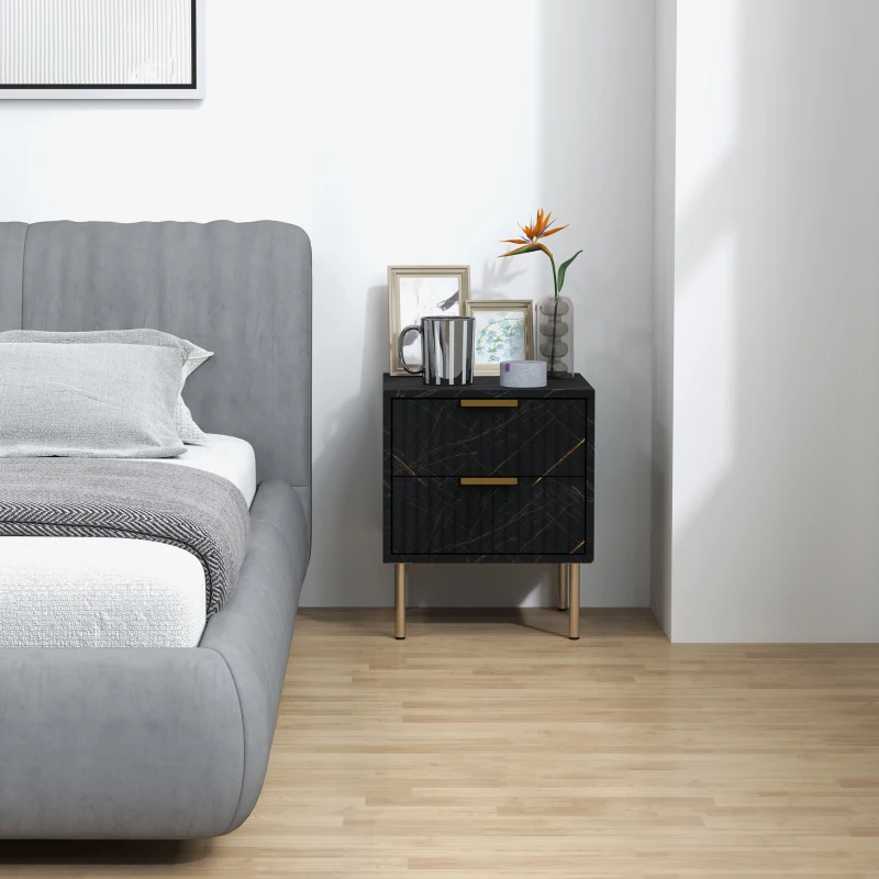 HOMCOM Elegant Two-Drawer Bedside Table - Black