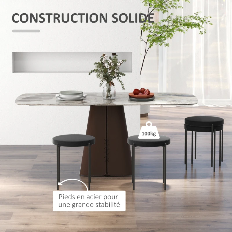 HOMCOM Lot de 4 chaises de salle à manger chaises de cuisine sans dossier siège rembourré pieds métal 41,5 x 41,5 x 46 cm noir