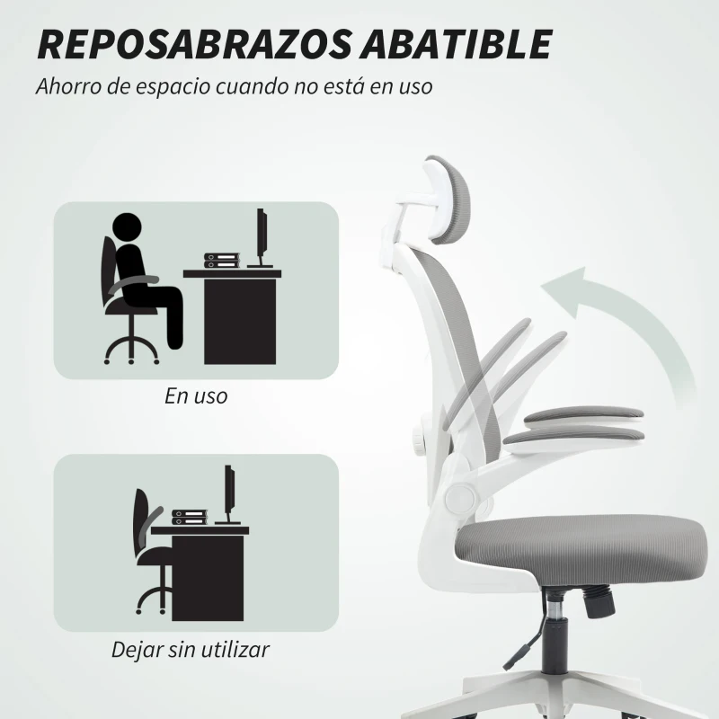 HOMCOM Silla de Escritorio de Malla Transpirable con Altura Ajustable Reposacabezas y Soporte Lumbar Ajustables Gris