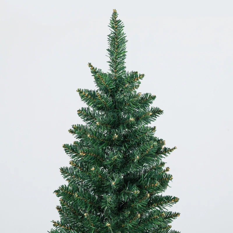 HOMCOM Sapin de Noël Artificiel 210 cm Arbre de Noël Slim avec support en acier pliable, 687 branches épines Vert