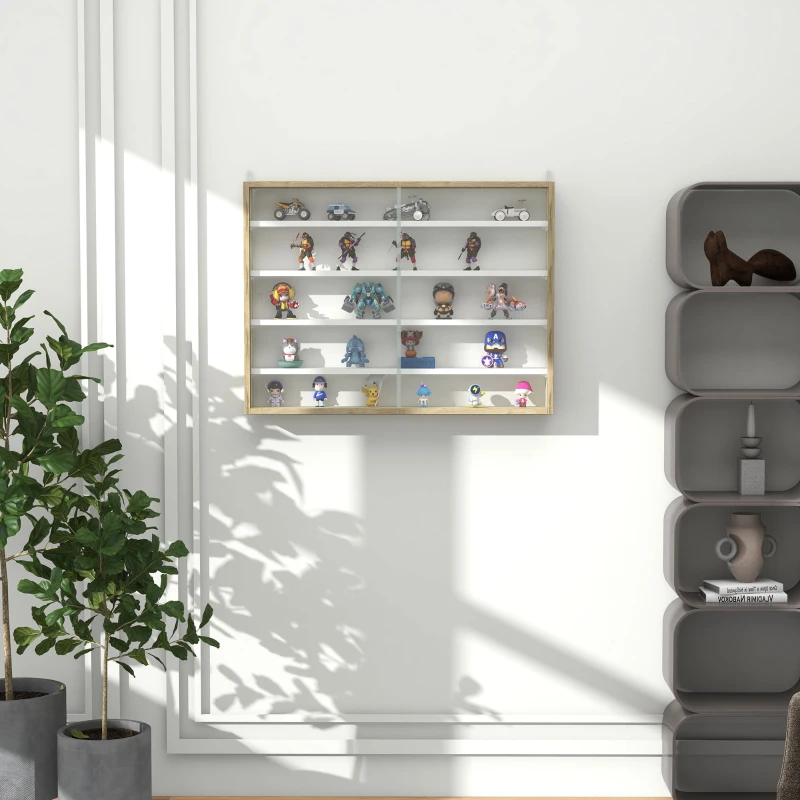 HOMCOM Vitrine für Sammlung Wandvitrine 80 x 9,5 x 60 cm 4 verstellbare Regale 2 Schiebetüren aus Glas