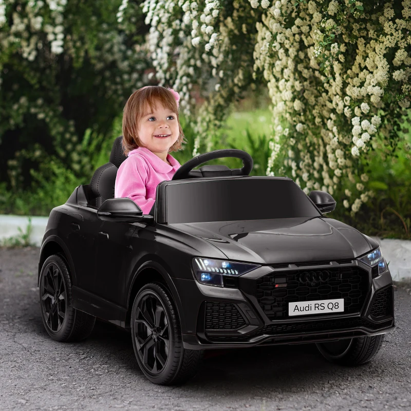 HOMCOM Elektroauto für Kinder mit Audi RS Q8 Lizenz, Elektrofahrzeug mit Fernbedienung, MP3, USB, Bluetooth, Schwarz