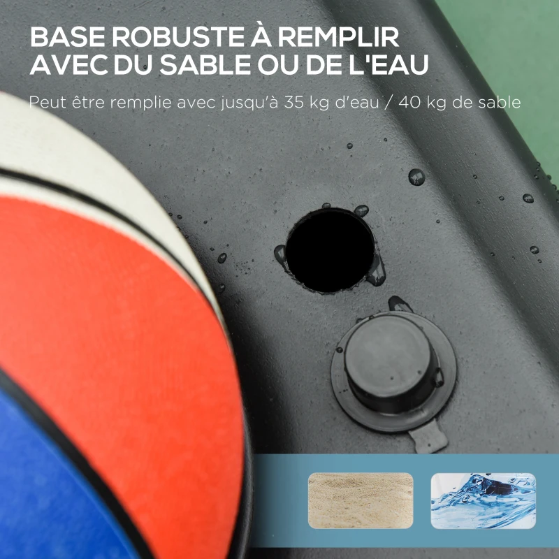 HOMCOM Panier de basket extérieur avec poteau panneau, base de lestage sur roulettes hauteur réglable 2,1-2,6 m (panier)