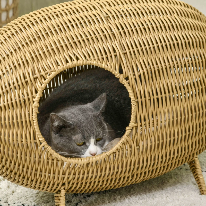 PawHut Panier chat lit surélevé cosy maisons et dômes niche grotte à chats grand confort dim. 55L x 36l x 42H cm coussin inclus