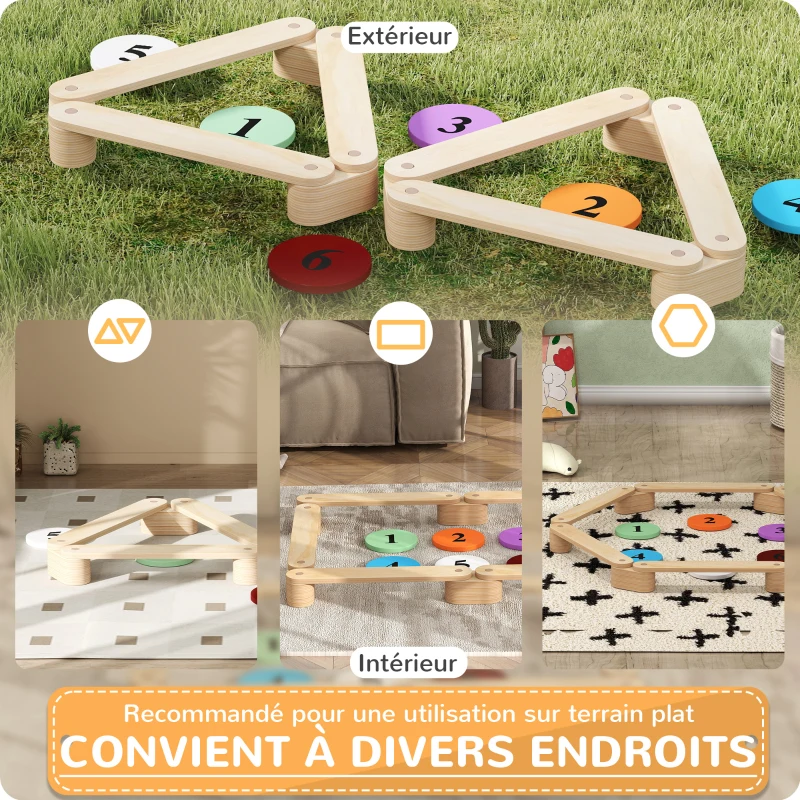 AIYAPLAY Poutre d'équilibre en bois pour enfants parcours de motricité modulable 6 pièces pour intérieur et extérieur naturel