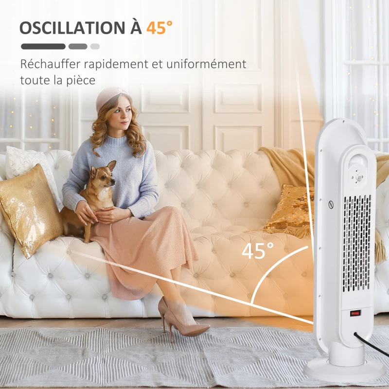 HOMCOM Chauffage soufflant oscillant 1200/2000 W - mini radiateur céramique PTC - télécommande incluse - chauffage d'appoint