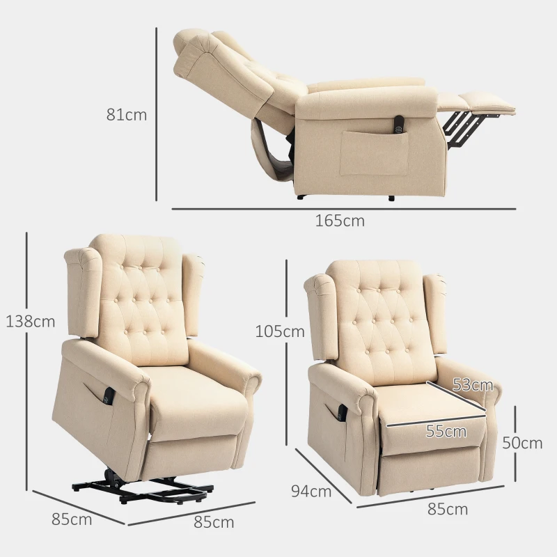 HOMCOM 45° Lifting Riser and Recliner Armchair  - Beige