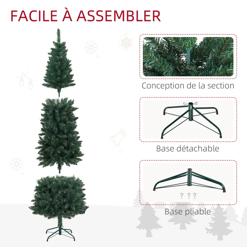 HOMCOM Sapin de Noël Artificiel 210 cm Arbre de Noël Slim avec support en acier pliable, 687 branches épines Vert