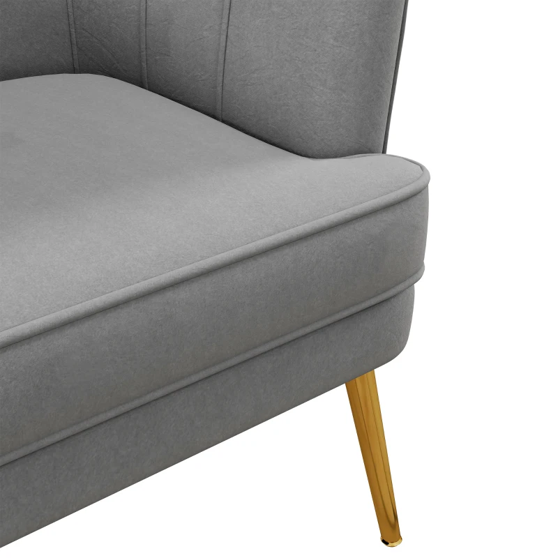 HOMCOM Poltrona in Velluto Imbottita con Gambe Dorate in Poliestere e Acciaio, 71x72x75cm, Grigio