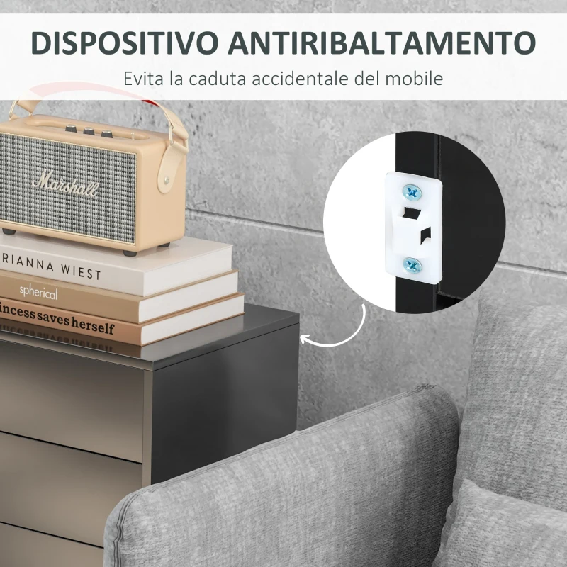 HOMCOM Credenza Moderna con 2 Armadietti e 2 Cassetti con Apertura a Pressione, 79x36x74cm, Nero Lucido