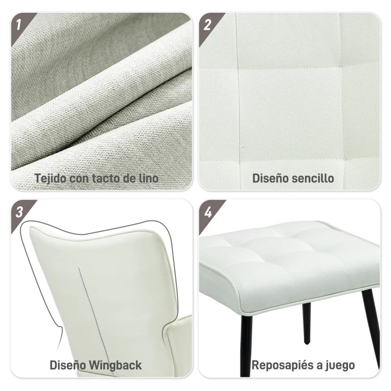 HOMCOM Silla Mecedora con Reposapiés Cojín Acolchado y Reposabrazos Carga 130 kg Crema