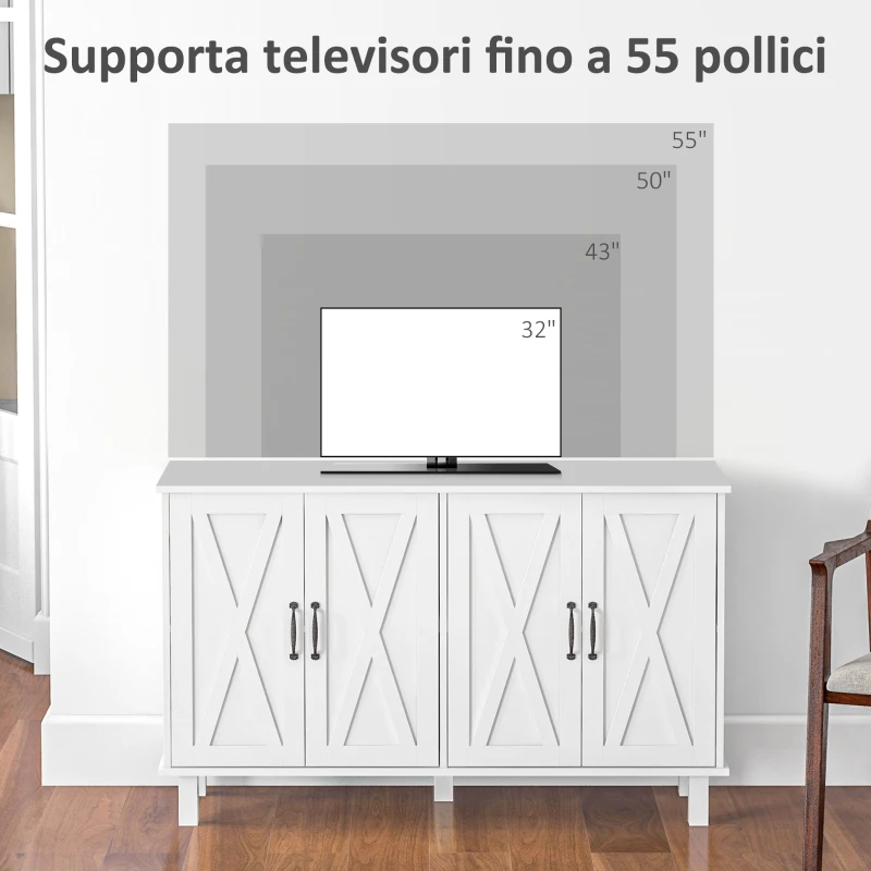 HOMCOM Mobile Multiuso in MDF a 4 Livelli con 2 Ripiani Regolabili e 5 Gambe, 120x37x75 cm, Bianco