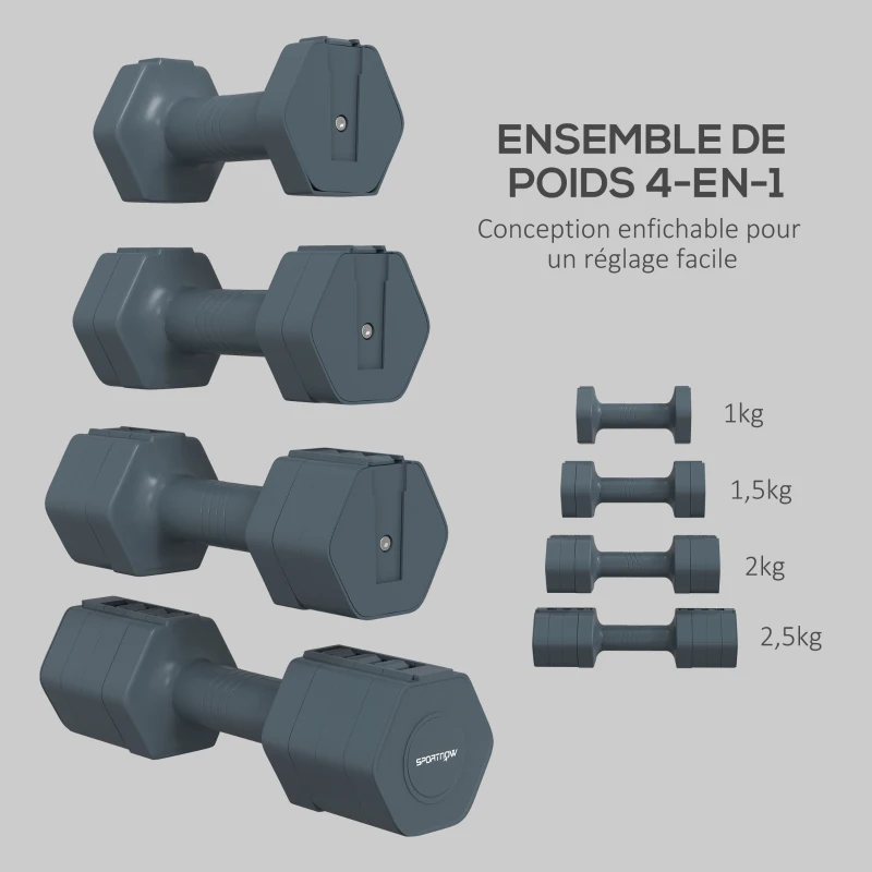 SPORTNOW Lot de 2 haltères réglables hexagonales avec poignée antidérapante pour l'entraînement à domicile, 2 x 2.5kg