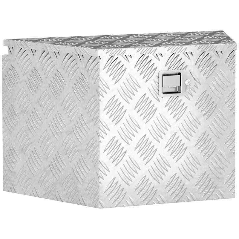 HOMCOM Boîte à outils pour remorque boîte de rangement en aluminium verrouillable en forme trapézoïdal 73,7 x 41 x 46 cm argent