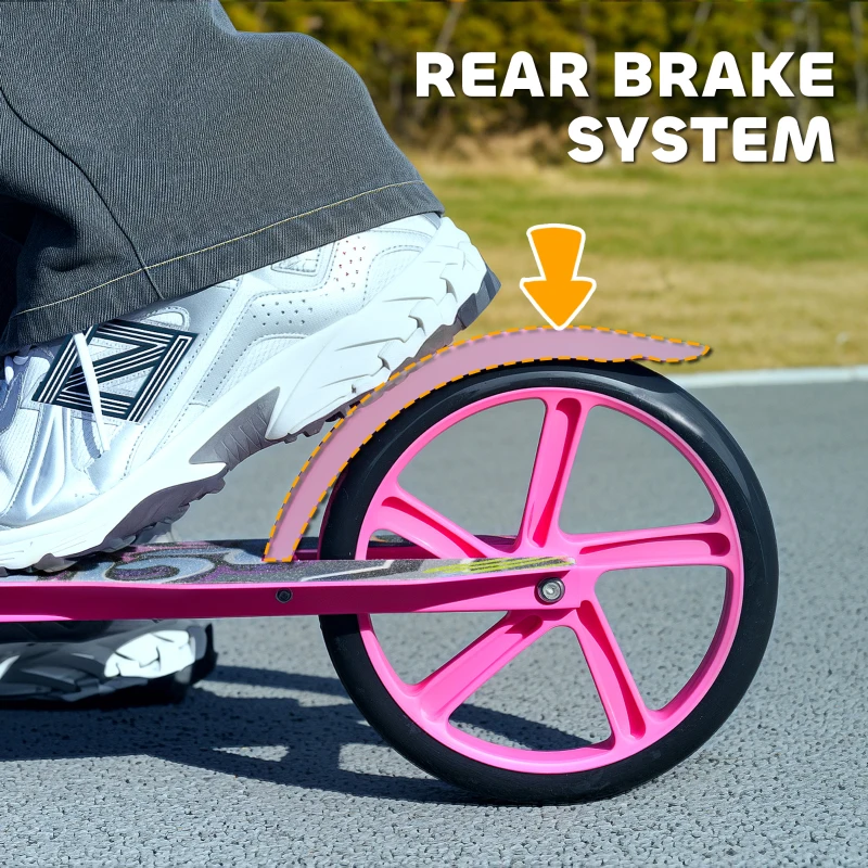 AIYAPLAY Foldable Kids Scooter with Adjustable Handlebar, 200mm Big Wheel, Rear Fender Brake, for Ages 6-12 Years, Pink