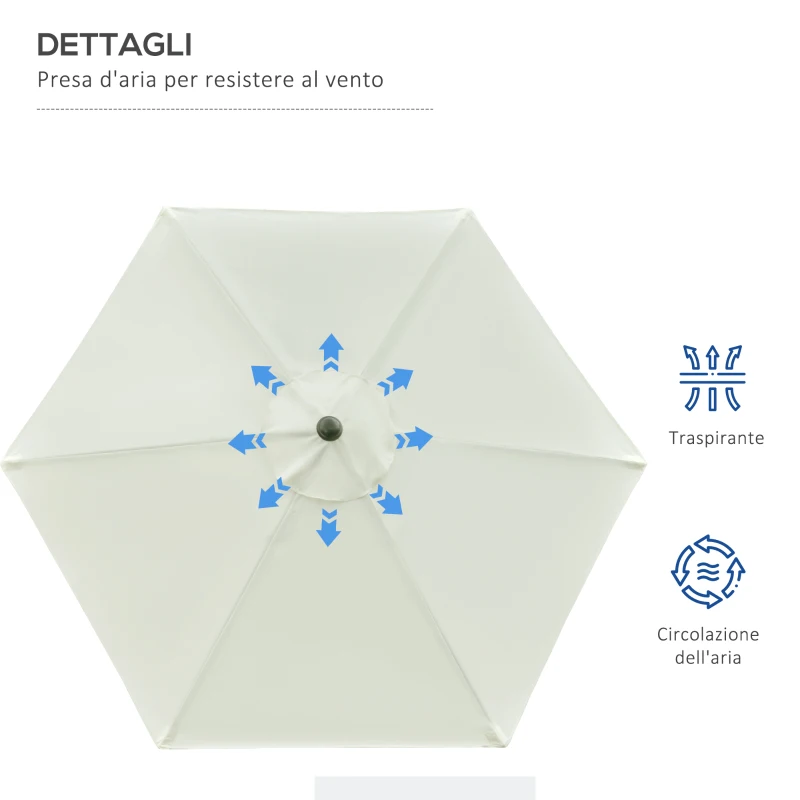 Outsunny Ombrellone da Giardino Inclinabile 2.3x2.2m con Manovella, Palo in Metallo e 6 Stecche, Crema