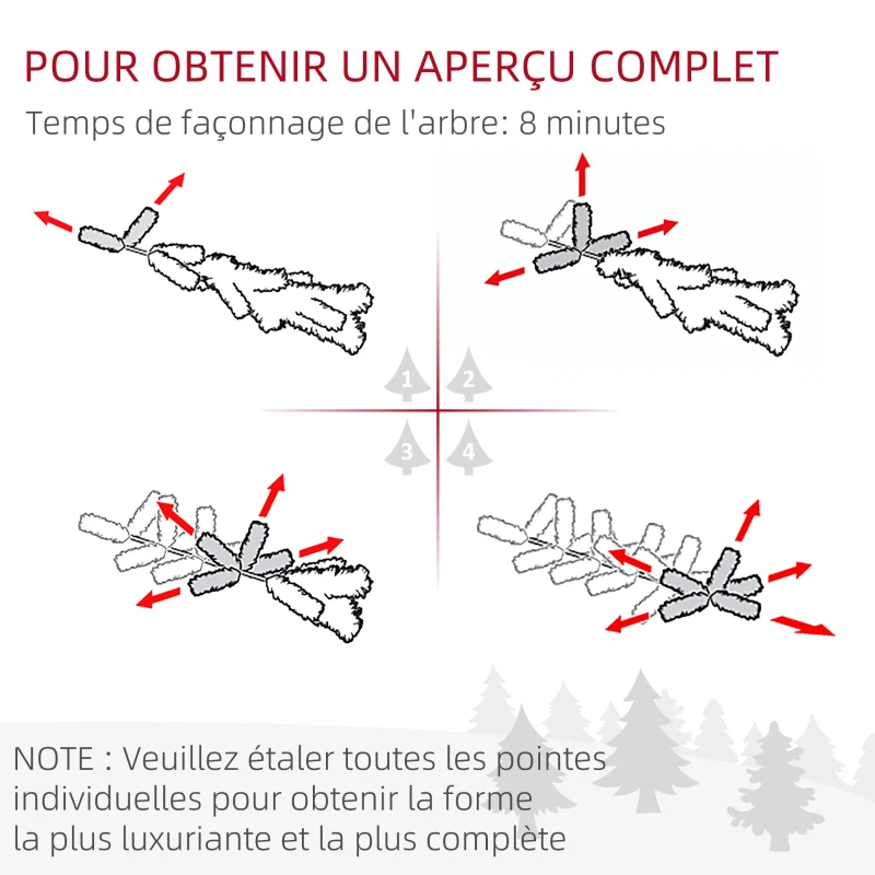 HOMCOM Sapin de Noël artificiel 150 cm avec éclairage LED blanc chaud, 263 branches enneigées, base en métal, réaliste et fin