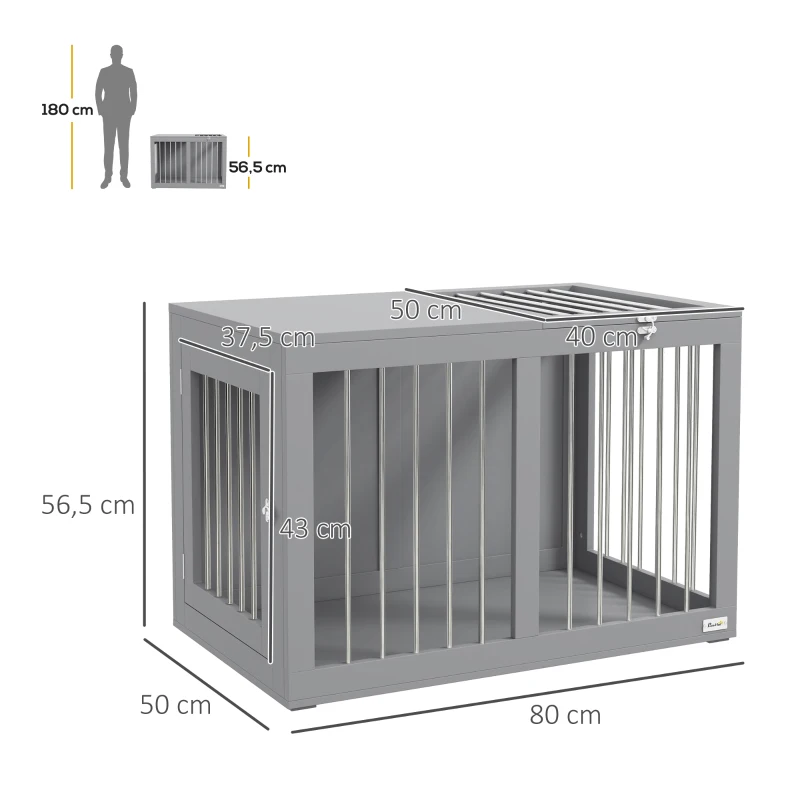 PawHut Cage pour chien intérieur niche pour chiens 2 portes verrouillables bonne ventilation 80 x 50 x 56,5 cm gris