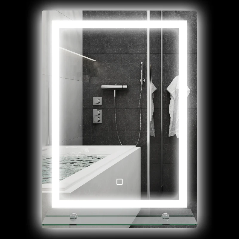 kleankin Miroir lumineux LED mural de salle de bain avec étagère intégrée 3 couleurs luminosité réglable interrupteur tactile