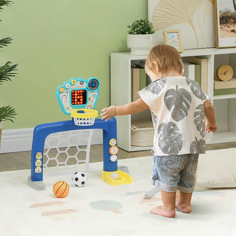 AIYAPLAY But de football pour enfants, centre multi-activités 3 en 1 avec panier de basket réglable tableau de score set de golf