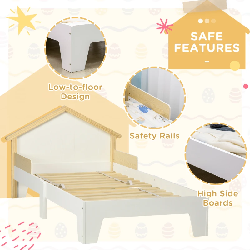 HOMCOM Children's Bed - Bed Frame with House-Shaped Headboard and Slatted Bed Base Included - 90 x 190 cm - Solid White Pine