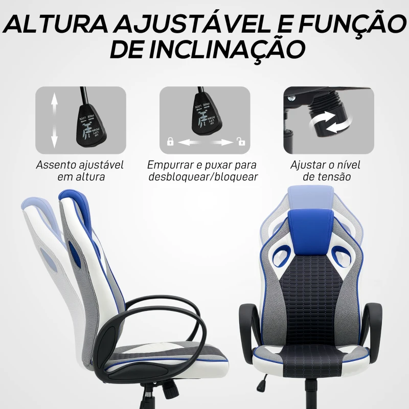 HOMCOM Cadeira Gaming com Altura Ajustável Suporte Lombar e Apoio para a Cabeça 60,5x67x107,5-116,5 cm Multicor