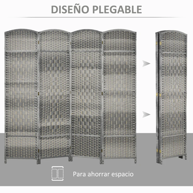 HOMCOM Separador de Ambientes de 4 Paneles Biombo Plegable 180x180 cm Pantalla de Privacidad de Polipropileno Gris Mixto