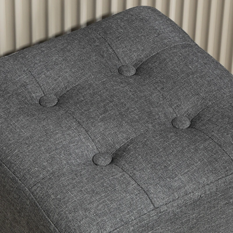 HOMCOM Reposapiés de Salón Taburete Bajo Tapizado en Lino con Bolsillo Lateral y Tapa con Botones Acolchados Gris