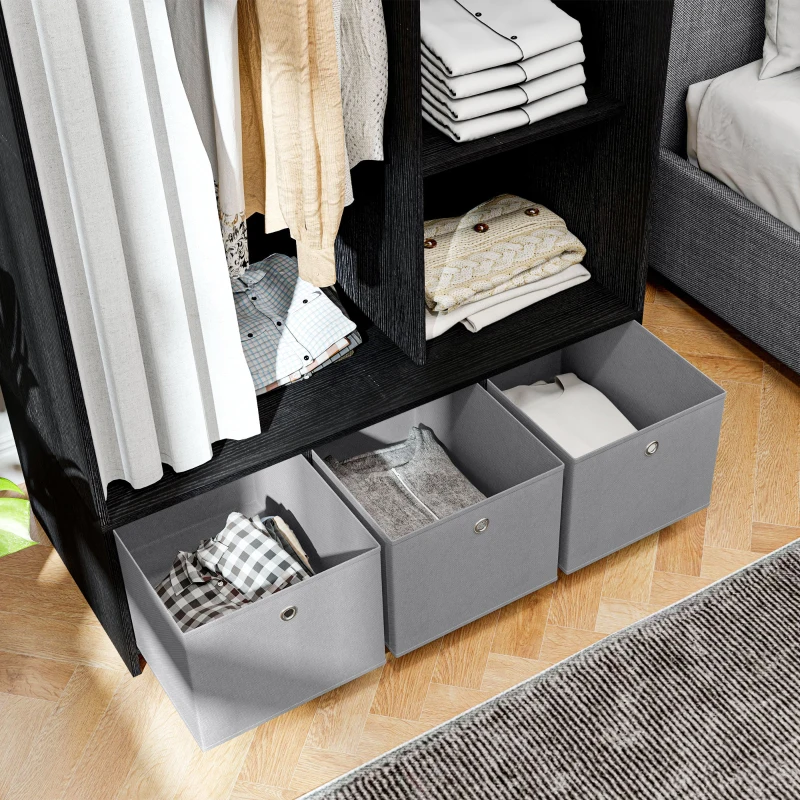 HOMCOM Armoire penderie armoire de rangement avec tringle rideaux 3 niches et 3 tiroirs en tissu amovibles 105 x 48 x 160 cm